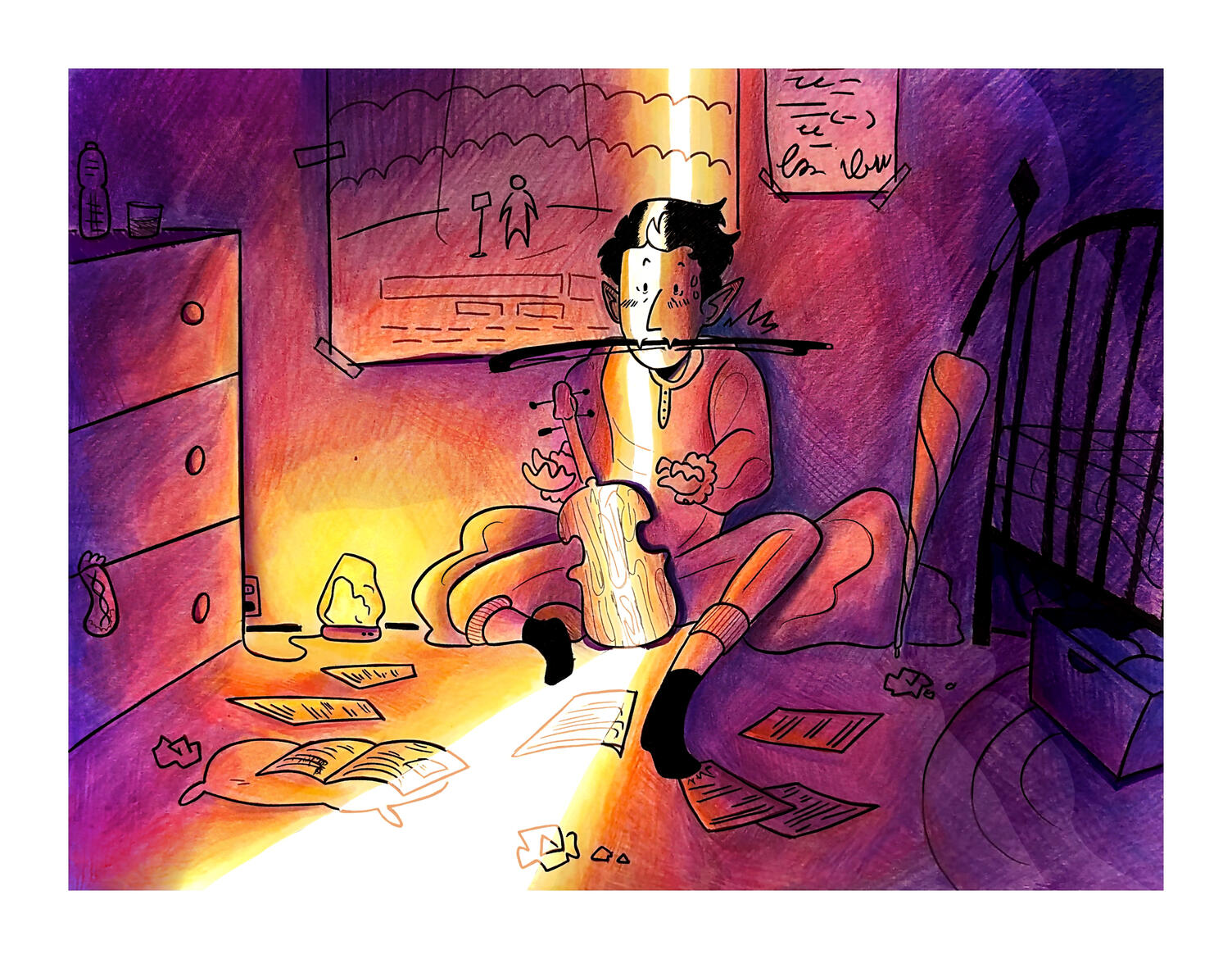 2 in 1 illustration (dracula&#39;s bedroom + violin,) 2024